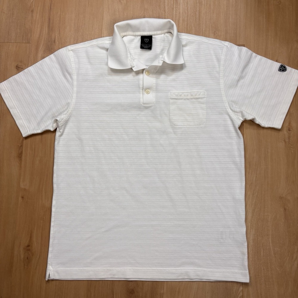 Nike Golf Men's White Striped Large Polo Golf Sport Casual Pocket
